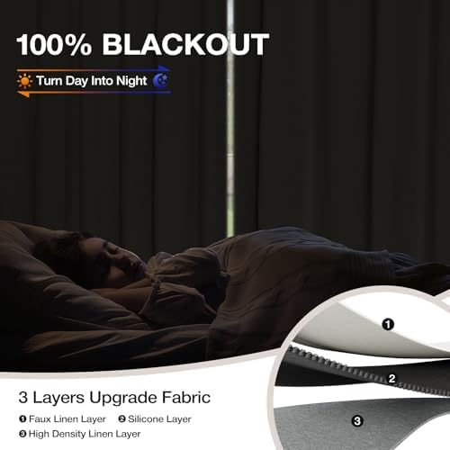 Rinwoc 100  Blackout Curtains for Bedroom 90 inch Length 2 Panels Set  Farmhouse Linen Textured Full Light Blocking Room Darkening Thermal Insulated Drapes for Living Room  W52xL90  Natural 