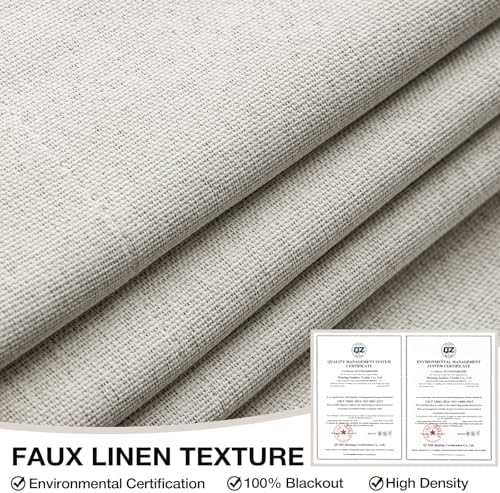Rinwoc 100  Blackout Curtains for Bedroom 90 inch Length 2 Panels Set  Farmhouse Linen Textured Full Light Blocking Room Darkening Thermal Insulated Drapes for Living Room  W52xL90  Natural 