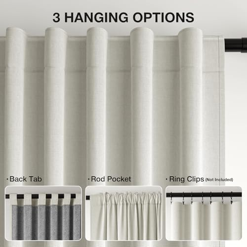 Rinwoc 100  Blackout Curtains for Bedroom 90 inch Length 2 Panels Set  Farmhouse Linen Textured Full Light Blocking Room Darkening Thermal Insulated Drapes for Living Room  W52xL90  Natural 