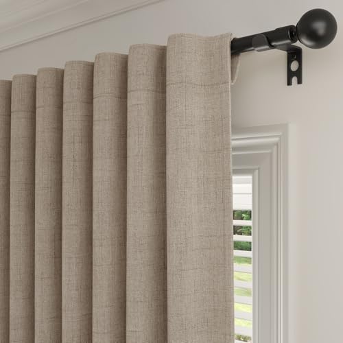 Rinwoc 100  Blackout Curtains for Bedroom 90 inch Length 2 Panels Set  Farmhouse Linen Textured Full Light Blocking Room Darkening Thermal Insulated Drapes for Living Room  W52xL90  Natural 