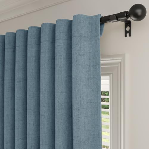 Rinwoc 100  Blackout Curtains for Bedroom 90 inch Length 2 Panels Set  Farmhouse Linen Textured Full Light Blocking Room Darkening Thermal Insulated Drapes for Living Room  W52xL90  Natural 