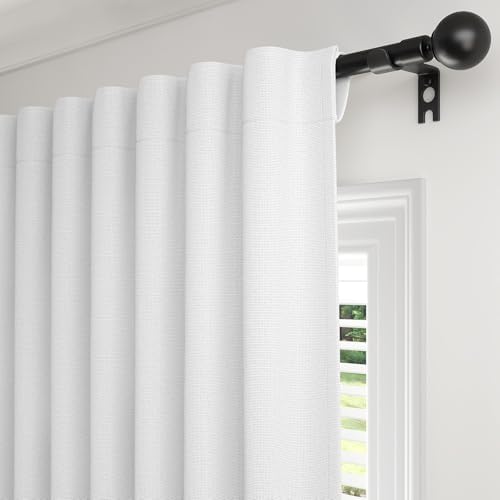 Rinwoc 100  Blackout Curtains for Bedroom 90 inch Length 2 Panels Set  Farmhouse Linen Textured Full Light Blocking Room Darkening Thermal Insulated Drapes for Living Room  W52xL90  Natural 