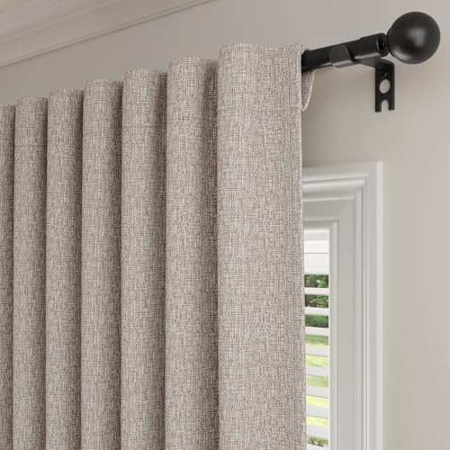 Rinwoc 100  Blackout Curtains for Bedroom 90 inch Length 2 Panels Set  Farmhouse Linen Textured Full Light Blocking Room Darkening Thermal Insulated Drapes for Living Room  W52xL90  Natural 