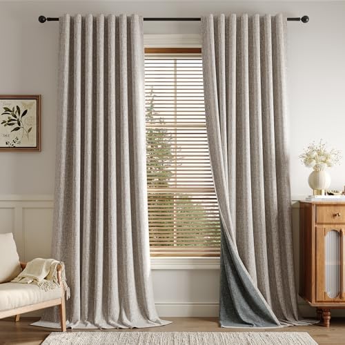 Rinwoc 100  Blackout Curtains for Bedroom 90 inch Length 2 Panels Set  Farmhouse Linen Textured Full Light Blocking Room Darkening Thermal Insulated Drapes for Living Room  W52xL90  Natural 