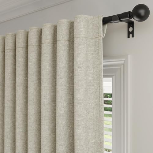 Rinwoc 100  Blackout Curtains for Bedroom 90 inch Length 2 Panels Set  Farmhouse Linen Textured Full Light Blocking Room Darkening Thermal Insulated Drapes for Living Room  W52xL90  Natural 