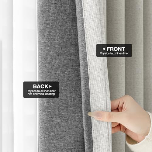 Rinwoc 100  Blackout Curtains for Bedroom 90 inch Length 2 Panels Set  Farmhouse Linen Textured Full Light Blocking Room Darkening Thermal Insulated Drapes for Living Room  W52xL90  Natural 