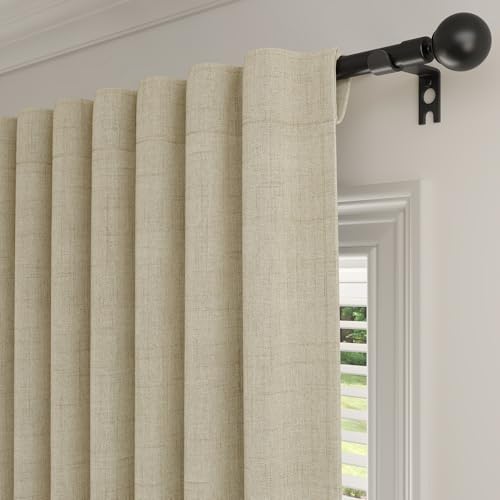 Rinwoc 100  Blackout Curtains for Bedroom 90 inch Length 2 Panels Set  Farmhouse Linen Textured Full Light Blocking Room Darkening Thermal Insulated Drapes for Living Room  W52xL90  Natural 