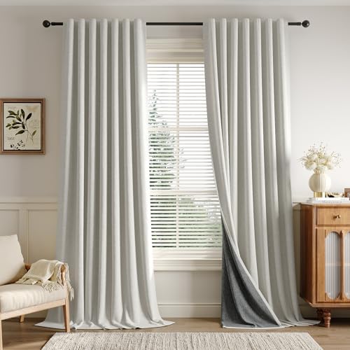Rinwoc 100  Blackout Curtains for Bedroom 90 inch Length 2 Panels Set  Farmhouse Linen Textured Full Light Blocking Room Darkening Thermal Insulated Drapes for Living Room  W52xL90  Natural 