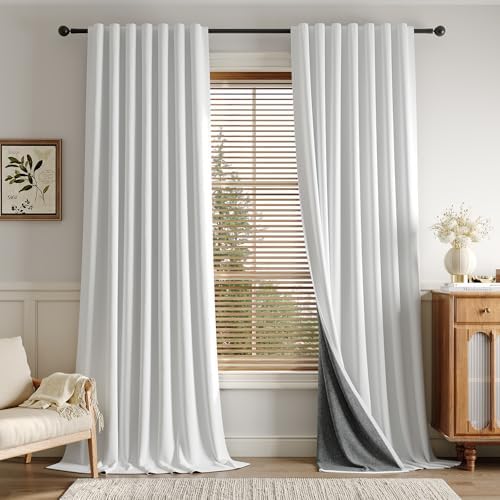 Rinwoc 100  Blackout Curtains for Bedroom 90 inch Length 2 Panels Set  Farmhouse Linen Textured Full Light Blocking Room Darkening Thermal Insulated Drapes for Living Room  W52xL90  Natural 