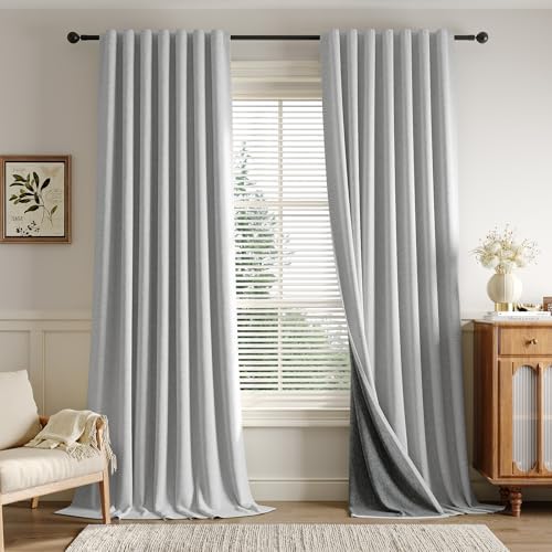 Rinwoc 100  Blackout Curtains for Bedroom 90 inch Length 2 Panels Set  Farmhouse Linen Textured Full Light Blocking Room Darkening Thermal Insulated Drapes for Living Room  W52xL90  Natural 