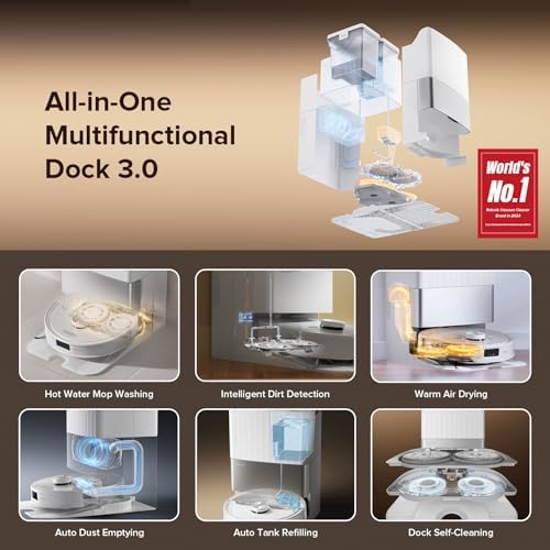 Roborock Qrevo Edge S5A Robot Vacuum and Mop  18 500Pa  Zero Tangling  DuoDivide Main Brush  FlexiArm Side Brush  Hot Water Mop Washing & Self Cleaning  Warm Air Drying  Self Emptying  White