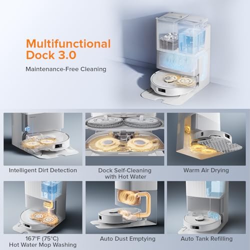 Roborock Qrevo Edge S5A Robot Vacuum and Mop  18 500Pa  Zero Tangling  DuoDivide Main Brush  FlexiArm Side Brush  Hot Water Mop Washing & Self Cleaning  Warm Air Drying  Self Emptying  White