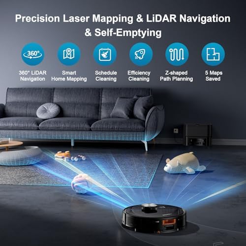 Robot Vacuum and Mop Combo  11500Pa Suction  3 in 1 Robotic Vacuum with Smart LiDAR Navigation  70 Day Self Emptying 160 Min Runtime App/Alexa/Voice Control  Ideal for Pet Hair  Carpet & Hard Floor