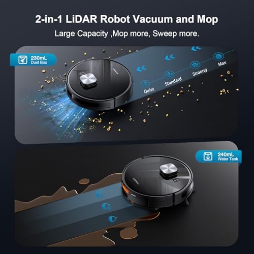 Robot Vacuum and Mop Combo  11500Pa Suction  3 in 1 Robotic Vacuum with Smart LiDAR Navigation  70 Day Self Emptying 160 Min Runtime App/Alexa/Voice Control  Ideal for Pet Hair  Carpet & Hard Floor