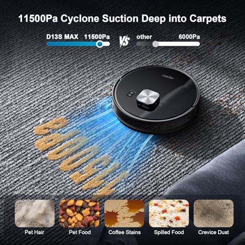 Robot Vacuum and Mop Combo  11500Pa Suction  3 in 1 Robotic Vacuum with Smart LiDAR Navigation  70 Day Self Emptying 160 Min Runtime App/Alexa/Voice Control  Ideal for Pet Hair  Carpet & Hard Floor