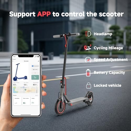 Roinside Electric Scooter   8 5/10/14 Solid Tires  350W/500W Motor  Up to 19/22MPH& 16/21/23/24Miles Long Range Portable Commuting Scooter for Adults with Double Braking System  App