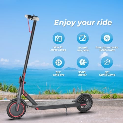 Roinside Electric Scooter   8 5/10/14 Solid Tires  350W/500W Motor  Up to 19/22MPH& 16/21/23/24Miles Long Range Portable Commuting Scooter for Adults with Double Braking System  App