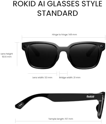 Rokid Ai Glasses Style  Non Display   2026 Smart Audio Sun Glasses with ChatGPT & Gemini  Real Time Translation  12MP Camera  Voice Controlled Assistant  Hands Free Calls  Productivity for Travel