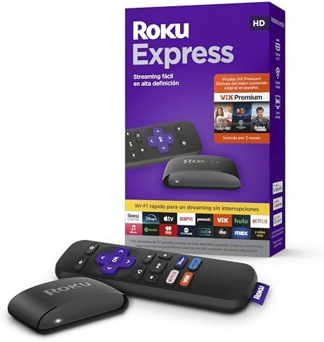 Roku Express Dispositivo de Streaming HD para TV  Spanish Edition    Con VIX Premium  Control remoto con botones de acceso rápido I Roku Express HD Streaming Device for TV  with VIX Premium Offer