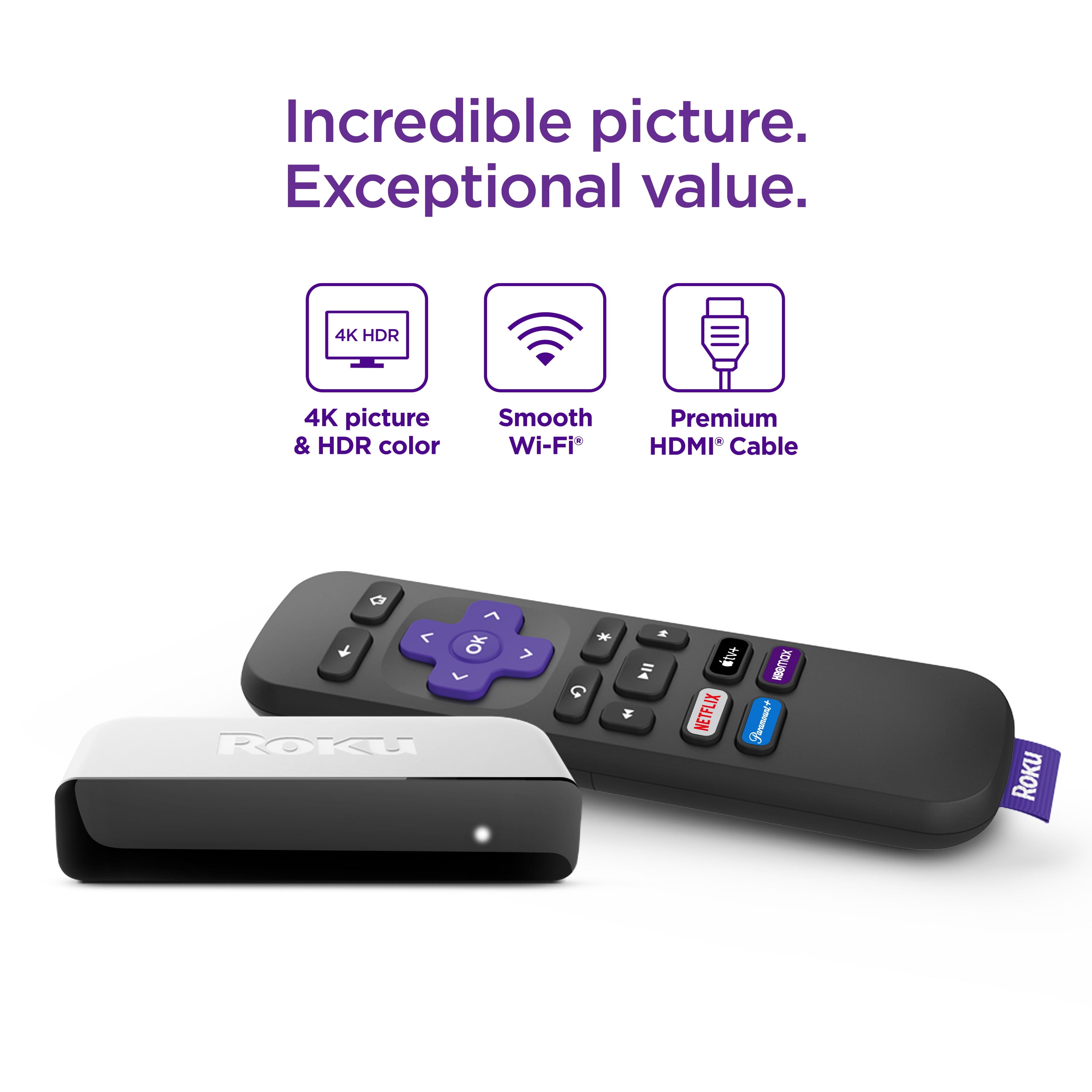 Roku Premiere   4K/HDR Streaming Media Player Wi Fi  Enabled with Premium High Speed HDMI  Cable and Standard Remote