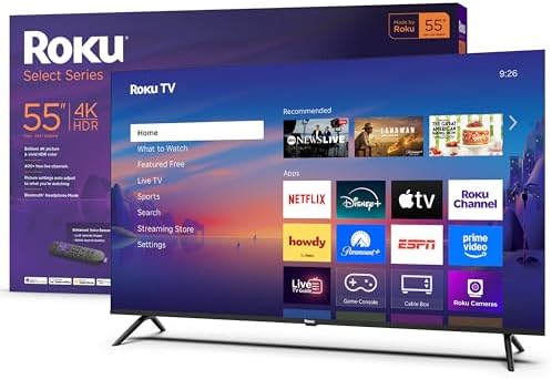 Roku Smart TV   55 Inch Select Series  4K HDR TV   Roku TV with Enhanced Voice Remote   Flat Screen LED Television with Wi Fi for Streaming Live Local News  Sports  Family Entertainment