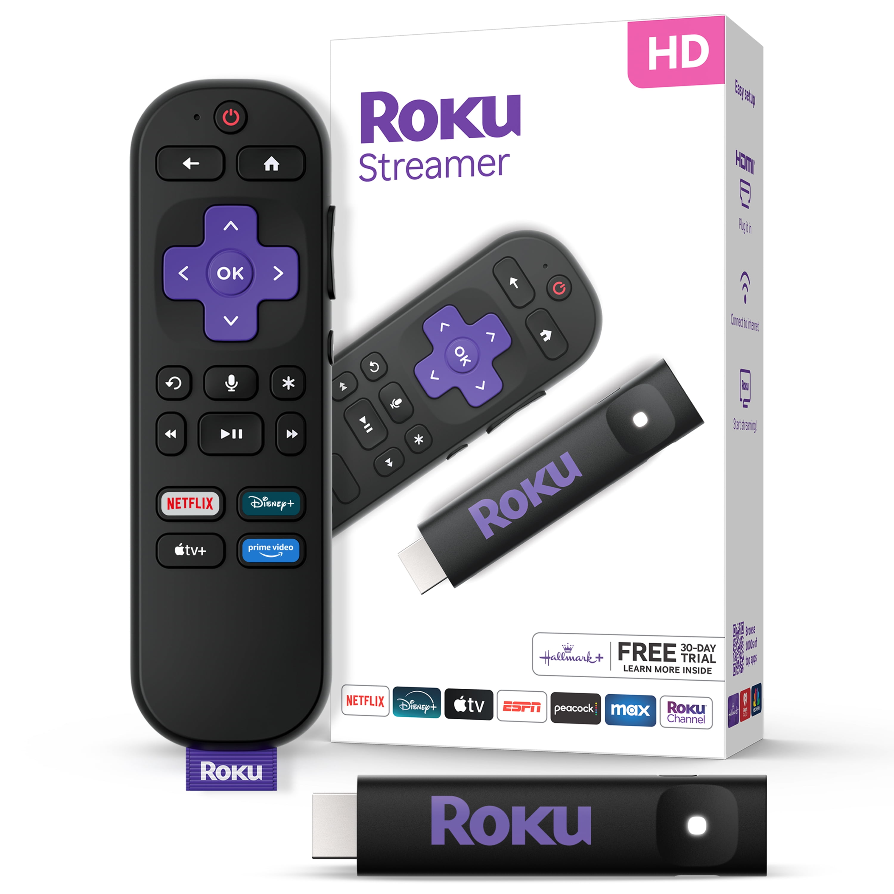 Roku Streamer 2025 - Dispositivo de Transmisión HD Roku para TV con Control Remoto por Voz - TV Gratis y en Vivo