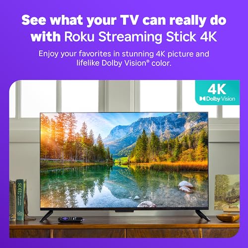 Roku Streaming Stick 4K   HDR & Dolby Vision Roku Streaming Device for TV with Voice Remote & Long Range Wi Fi   Free & Live TV