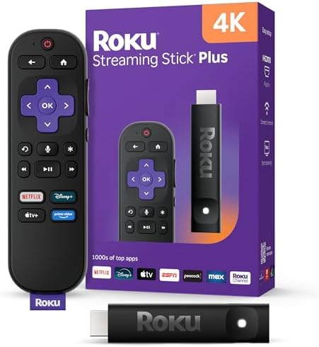 Roku Streaming Stick Plus 2025 - Dispositivo de transmisión Roku 4K y HDR para TV con control remoto por voz - TV gratis y en vivo