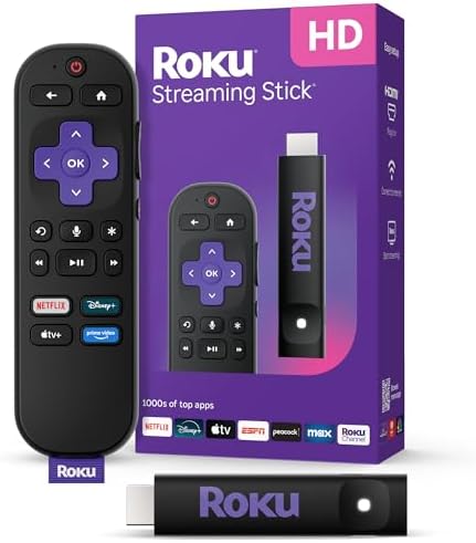 Roku Streaming Stick HD   HD Streaming Device for TV with Roku Voice Remote  Free & Live TV