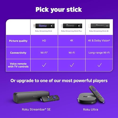 Roku Streaming Stick HD   HD Streaming Device for TV with Roku Voice Remote  Free & Live TV
