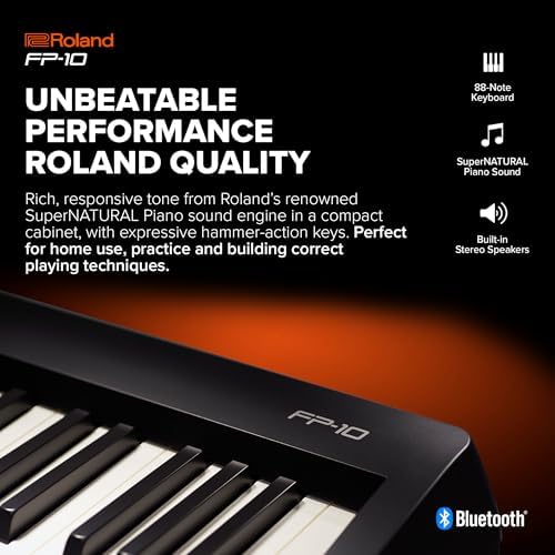 Roland FP 10   Compact 88 Note Digital Piano   SuperNATURAL Piano Tones   Authentic Acoustic Feel Keyboard   Great for Beginners & Experienced Players   Bluetooth & MIDI Connectivity