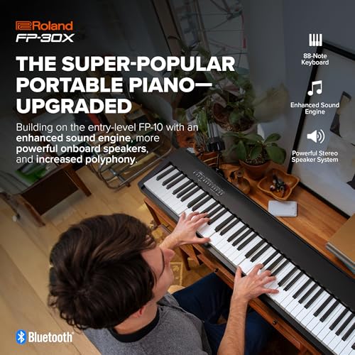Roland FP 30X Digital Piano with Built in Powerful Amplifier and Stereo Speakers Rich Tone Authentic Ivory 88 Note PHA 4 Keyboard for unrivalled Acoustic Feel Sound FP 30X BK Black