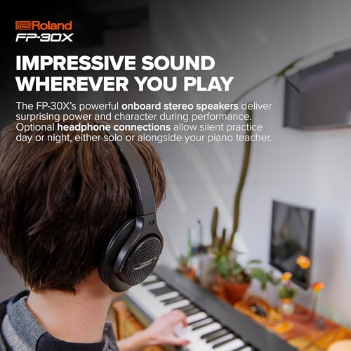 Roland FP 30X Digital Piano with Built in Powerful Amplifier and Stereo Speakers Rich Tone Authentic Ivory 88 Note PHA 4 Keyboard for unrivalled Acoustic Feel Sound FP 30X BK Black