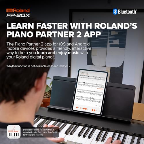 Roland FP 30X Digital Piano with Built in Powerful Amplifier and Stereo Speakers Rich Tone Authentic Ivory 88 Note PHA 4 Keyboard for unrivalled Acoustic Feel Sound FP 30X BK Black