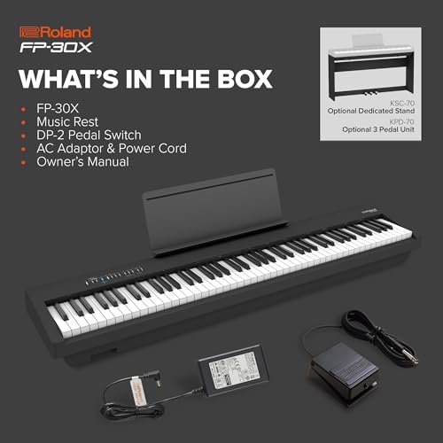 Roland FP 30X Digital Piano with Built in Powerful Amplifier and Stereo Speakers Rich Tone Authentic Ivory 88 Note PHA 4 Keyboard for unrivalled Acoustic Feel Sound FP 30X BK Black