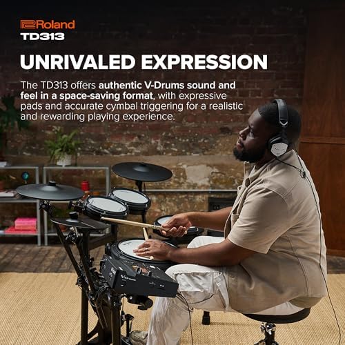 Roland TD313 V Drums   Compact 3 Series V Drum Kit   V31 Sound Module   Advanced Sound Technology   Upgraded Pads & Accurate Cymbal Triggering   Integrated Coach Mode   Expanded I/O Features