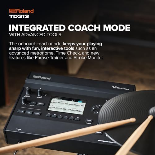 Roland TD313 V Drums   Compact 3 Series V Drum Kit   V31 Sound Module   Advanced Sound Technology   Upgraded Pads & Accurate Cymbal Triggering   Integrated Coach Mode   Expanded I/O Features