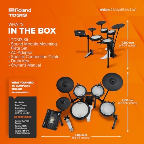 Roland TD313 V Drums   Compact 3 Series V Drum Kit   V31 Sound Module   Advanced Sound Technology   Upgraded Pads & Accurate Cymbal Triggering   Integrated Coach Mode   Expanded I/O Features