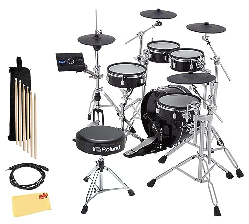 Roland VAD307 V Drums Acoustic Design Electronic Drum Set Bundle with Drum Throne  Audio Cable  Drumstick Bag  3 Pairs of Drumsticks and Austin Bazaar Polishing Cloth