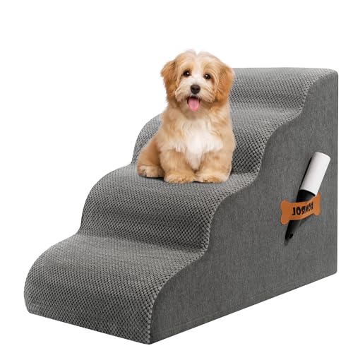 Romrol Dog Stairs Ramp for High Beds Couches  33D High Density Foam Pet Steps with Durable Non Slip Waterproof Fabric Cover  Dog Stairs for Small Dogs or Cats or Pets  4 Step Grey
