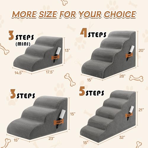 Romrol Dog Stairs Ramp for High Beds Couches  33D High Density Foam Pet Steps with Durable Non Slip Waterproof Fabric Cover  Dog Stairs for Small Dogs or Cats or Pets  4 Step Grey