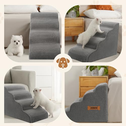 Romrol Dog Stairs Ramp for High Beds Couches  33D High Density Foam Pet Steps with Durable Non Slip Waterproof Fabric Cover  Dog Stairs for Small Dogs or Cats or Pets  4 Step Grey
