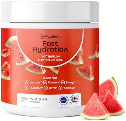 Rosabella Electrolyte Drink Powder   Watermelon   Sugar Free Hydration Drink Mix   Electrolytes Powder with Sodium  Potassium  Magnesium  Calcium   Travel Jar   30 Servings  5 6 oz