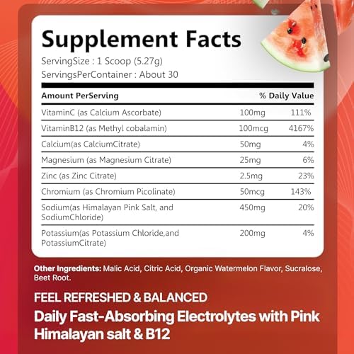 Rosabella Electrolyte Drink Powder   Watermelon   Sugar Free Hydration Drink Mix   Electrolytes Powder with Sodium  Potassium  Magnesium  Calcium   Travel Jar   30 Servings  5 6 oz