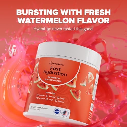 Rosabella Electrolyte Drink Powder   Watermelon   Sugar Free Hydration Drink Mix   Electrolytes Powder with Sodium  Potassium  Magnesium  Calcium   Travel Jar   30 Servings  5 6 oz