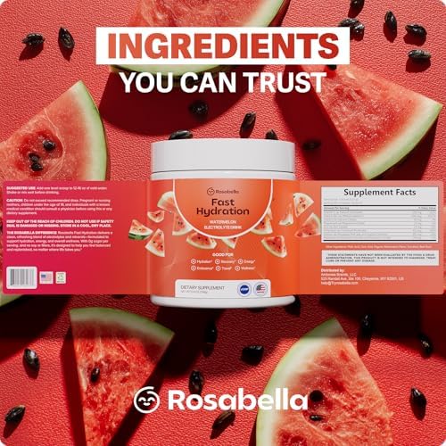 Rosabella Electrolyte Drink Powder   Watermelon   Sugar Free Hydration Drink Mix   Electrolytes Powder with Sodium  Potassium  Magnesium  Calcium   Travel Jar   30 Servings  5 6 oz