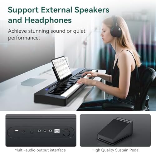 Rosen P21 Semi Weighted Keyboard 88 Keys Beginner Digital Piano  Portable Electric Piano with Sustain Pedal and Power Supply Black