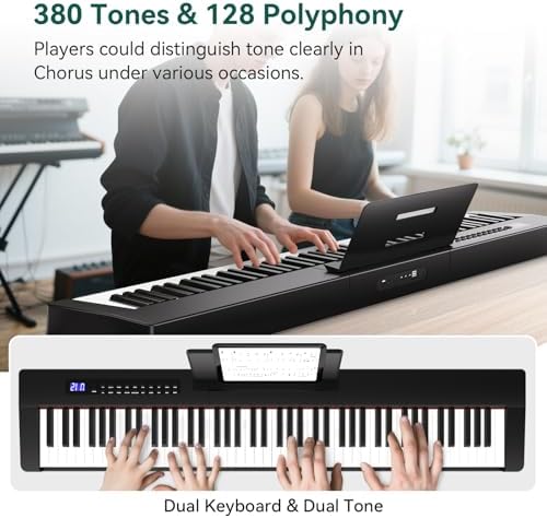 Rosen P21 Semi Weighted Keyboard 88 Keys Beginner Digital Piano  Portable Electric Piano with Sustain Pedal and Power Supply Black