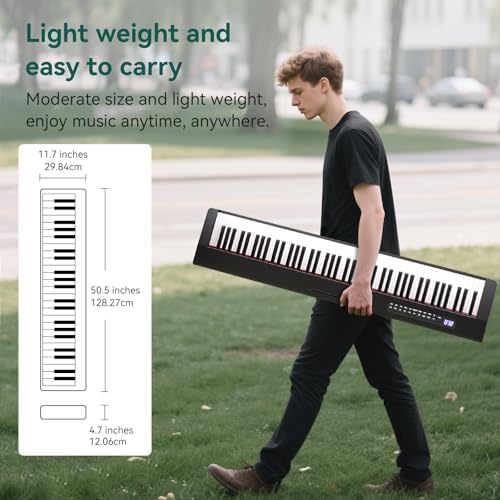 Rosen P21 Semi Weighted Keyboard 88 Keys Beginner Digital Piano  Portable Electric Piano with Sustain Pedal and Power Supply Black