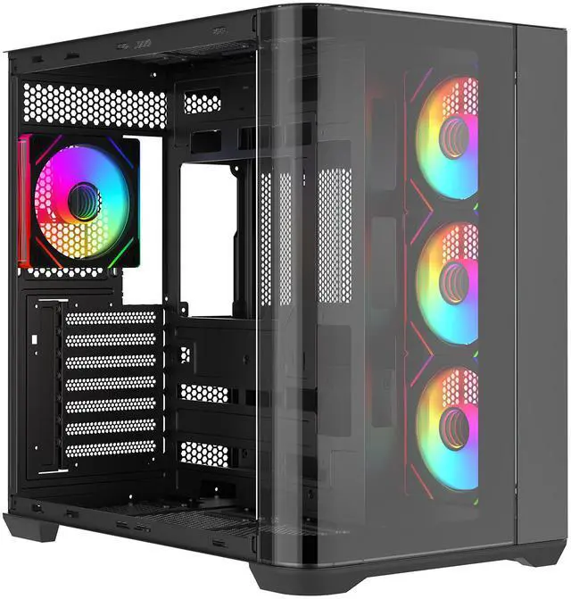 Rosewill ACA503B ATX Computer Gaming PC Case Mid Tower  with 4 ARGB Fans Pre Installed  Curved Tempered Glass Panel Type c  USB3 0 support BTF motherboard